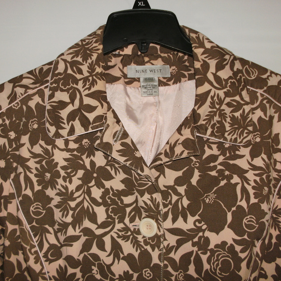 Nine West Blush Pink and Brown Floral Trench Coat - Picture 2 of 4